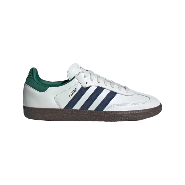 adidas Samba OG 'Cloud White/Collegiate Green' – Une icône intemporelle revisitée avec une touche de fraîcheur. Son cuir blanc épuré, ses détails en vert classique et sa semelle gomme emblématique en font une sneaker polyvalente et élégante.